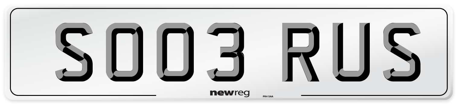SO03 RUS Number Plate from New Reg